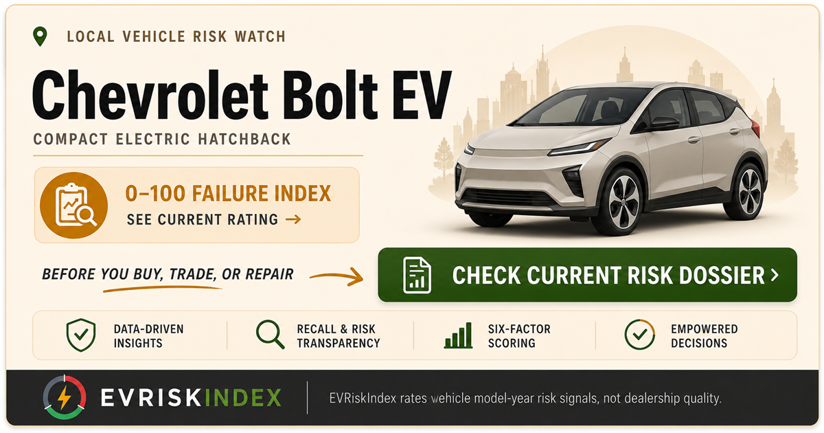 Chevrolet Bolt EV risk rating — 0-100 EV Failure Index by EVRiskIndex