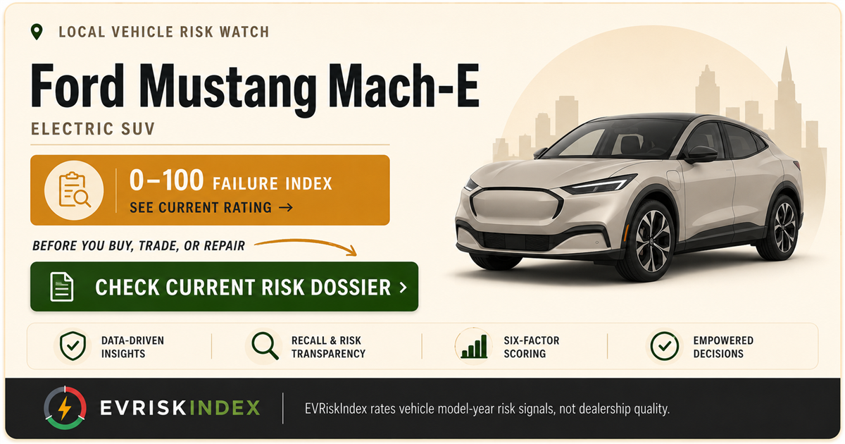 Ford Mustang Mach-E risk rating — 0-100 EV Failure Index by EVRiskIndex