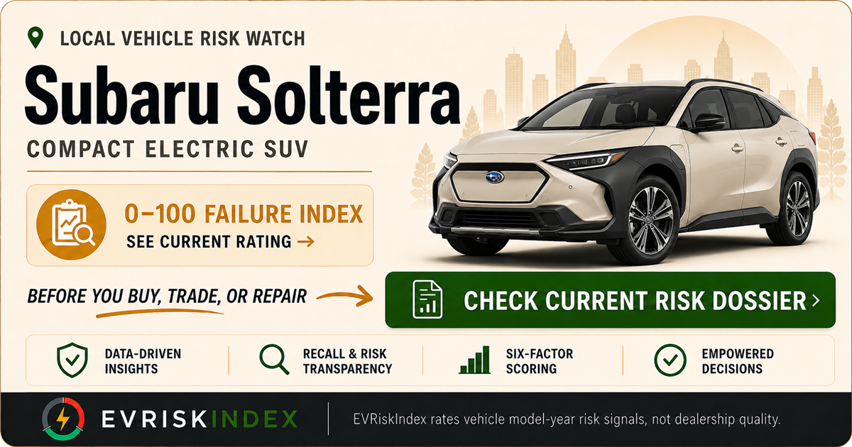 Subaru Solterra risk rating — 0-100 EV Failure Index by EVRiskIndex