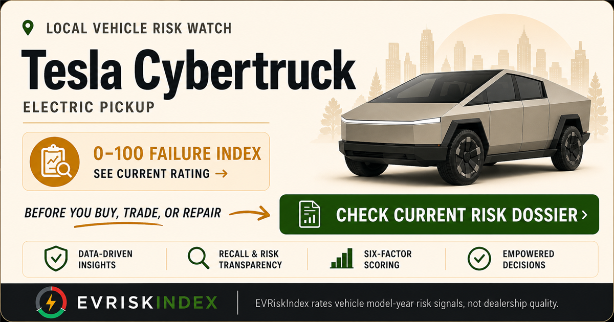 Tesla Cybertruck risk rating — 0-100 EV Failure Index by EVRiskIndex