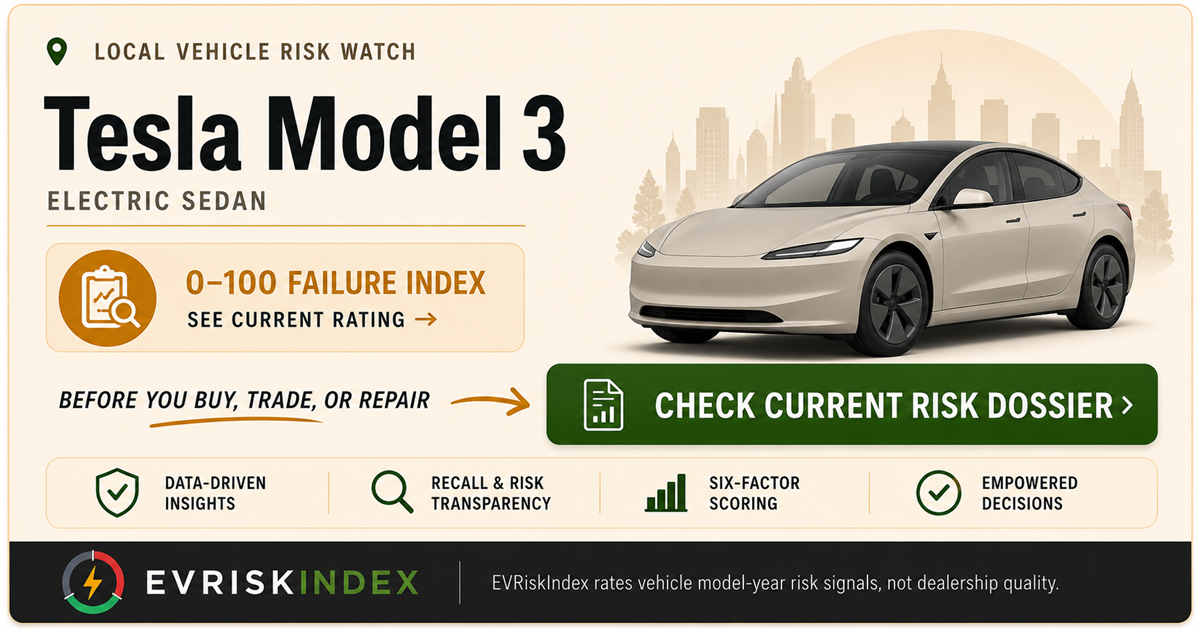 Tesla Model 3 risk rating — 0-100 EV Failure Index by EVRiskIndex