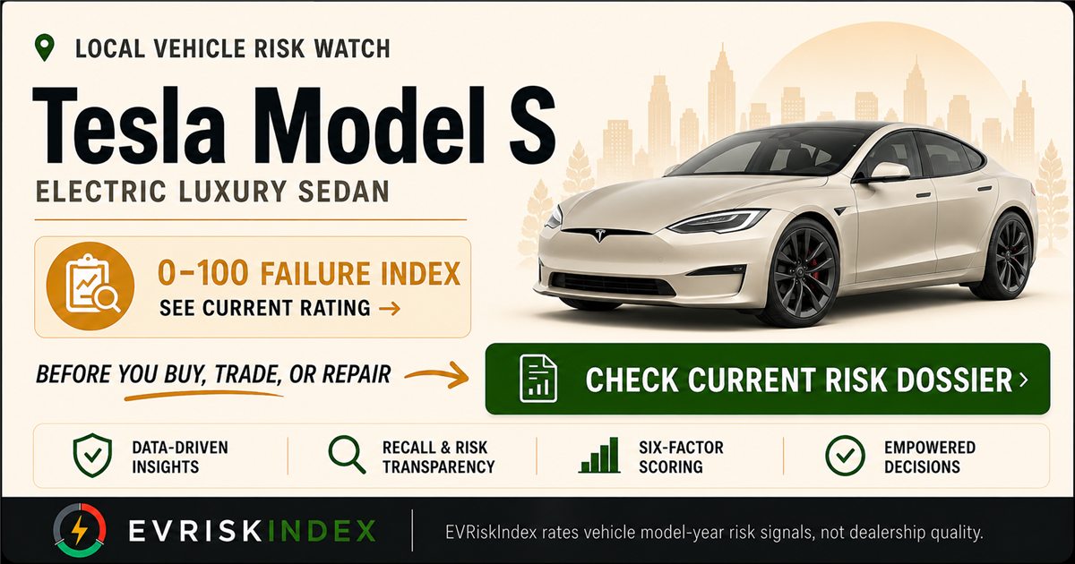 Tesla Model S risk rating — 0-100 EV Failure Index by EVRiskIndex
