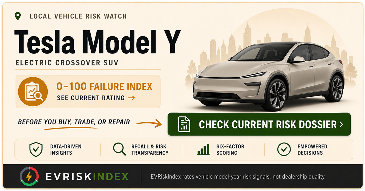 Tesla Model Y risk rating — 0-100 EV Failure Index by EVRiskIndex